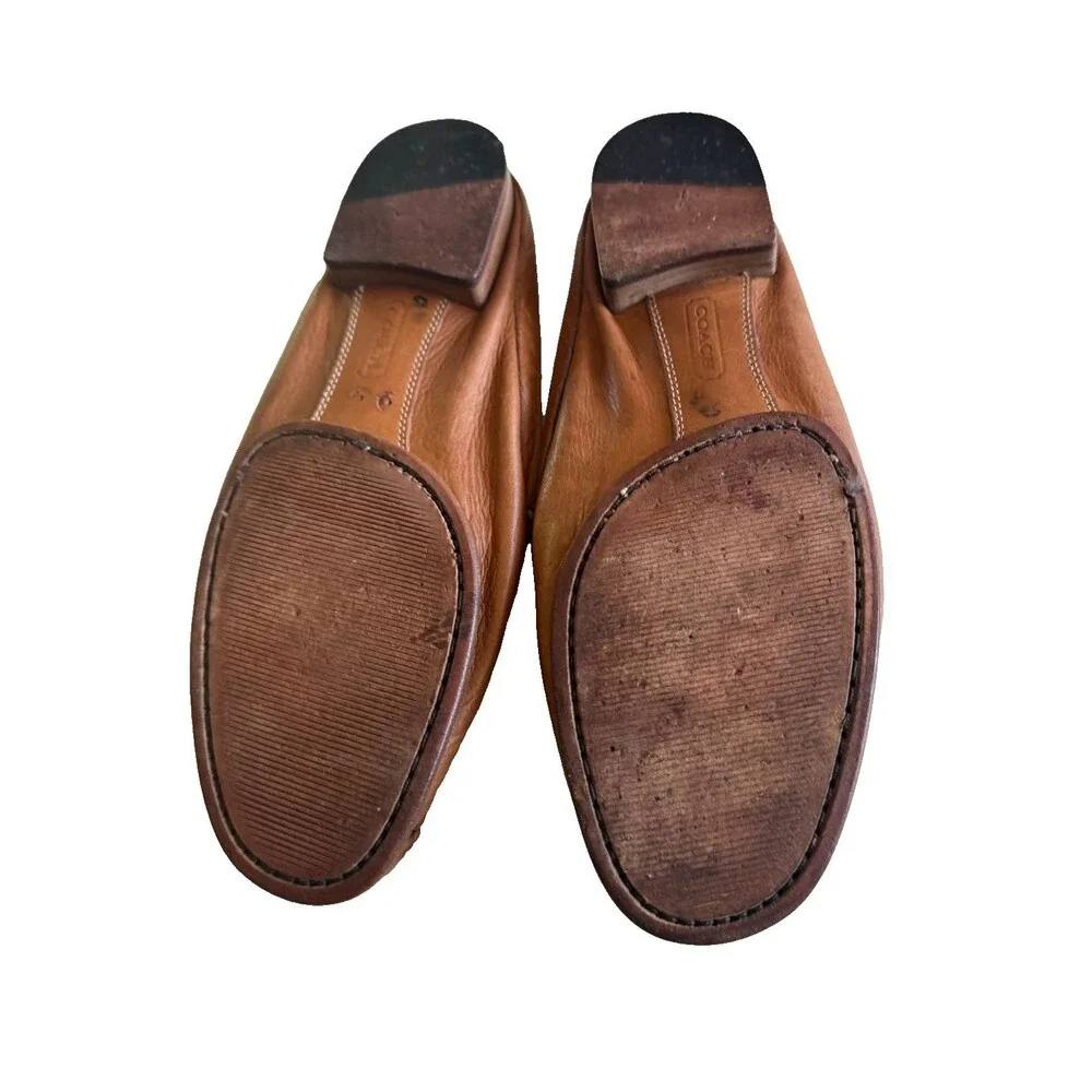 COACH Rayna Soft Brown Leather Bow Mocassin Mules ITALY Size 9.5 B